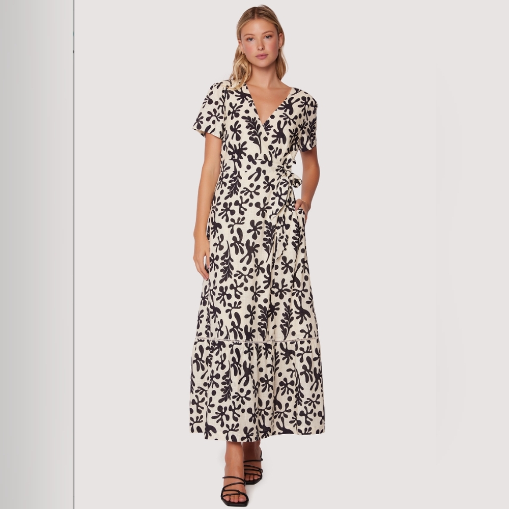 Lost + Wander Minerva's Spell Cream Black Wrap Maxi Dress